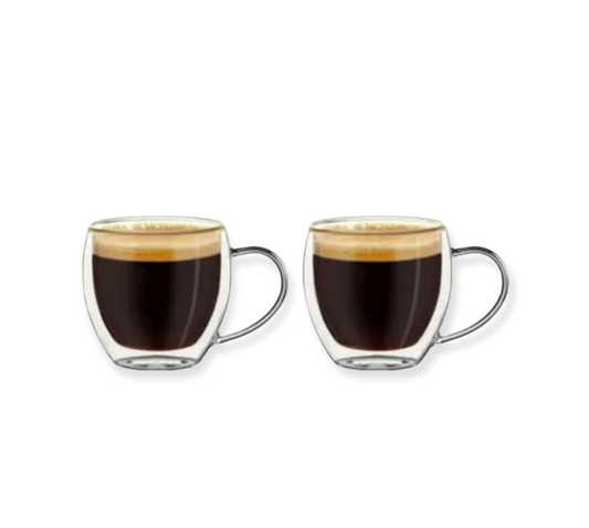Set of 02 espresso thermo glasses with handle 100ml each.